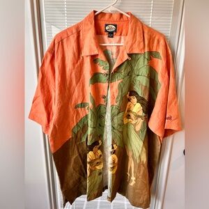 Tommy Bahama Vintage Hawaiian Hulu Girl Button Up Linen Shirt Size L